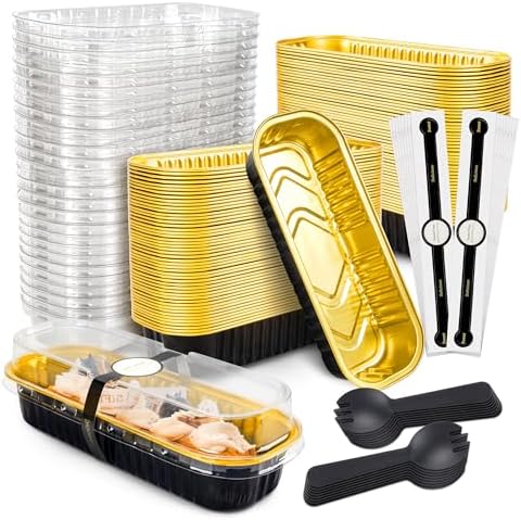 NPLUX Halloween Pans with Lids, 6.8oz 100 Pack Black Gold for Home Bakers