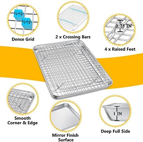 P&P CHEF 12.5 Inch Toaster Oven Pan Tray with Wire Rack, 2 PCS