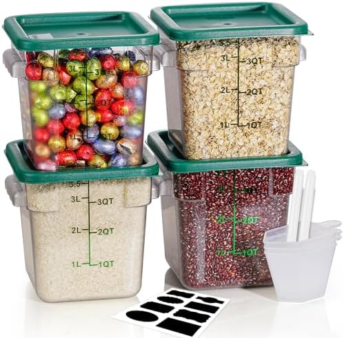 8QT Clear Food Storage Containers: 4 PCS[Food Grade][Hot&Cold Resistant] NSF Food Storage Containers with Lids for Home Restaurant Kitchen Storage Pizza Proof Dough, BPA Free N1