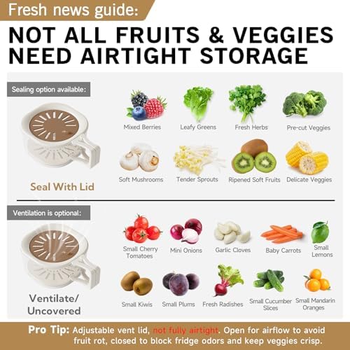 Fruit Vegetable Washing Bowl with Strainer, Berry Lettuce Keeper for Fridge Refrigerator Organization, Portable Colander for Kitchen Fridge, Drainer Container With Lid, 2 Pack (Brown)