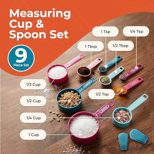Farberware – Measuring Cup & Spoon Set (9-Piece) – Blue & Pink, Set of 9