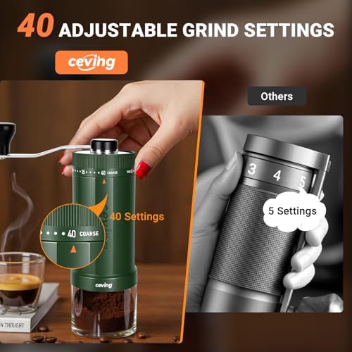 CEVING World's First 60g Large Capacity Manual Coffee Grinder, Green
