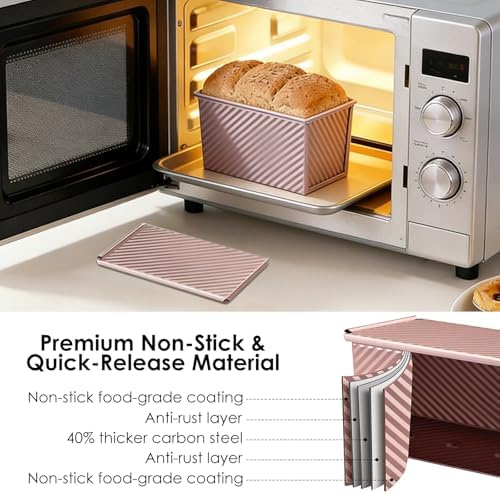 【6 Bonus Tools】2.2lb Pullman Loaf Pan with Lids,Premium Non-Stick Sandwich Bread Loaf Pan with Lid for Homemade Bread, Carbon Steel Corrugated Bread Toast Box Mold with Cover for Sourdough Loaf Pan