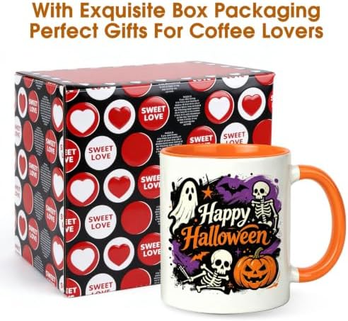 Halloween Coffee Mug,Ghost Skeleton Pumpkin Bat Cute Ceramic Cup