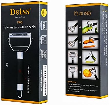 Deiss PRO Dual Julienne Peeler & Vegetable Peeler - Non-slip Handle - Apple Peeler & Potato Peeler, Orange Peeler, Zoodles Maker - Y Peeler, Veggie Peeler for Making Delicious Veggie Noodles