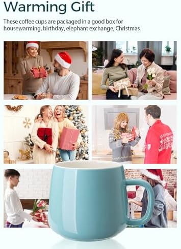 Teocera Ceramic Coffee Mug Set of 4-12 oz Coffee Mugs with Large Handles for Hot or Cold Drinks Like Latte, Cocoa, Tea or Juice - Smooth Ceramic, Dishwasher Safe, Turquoise