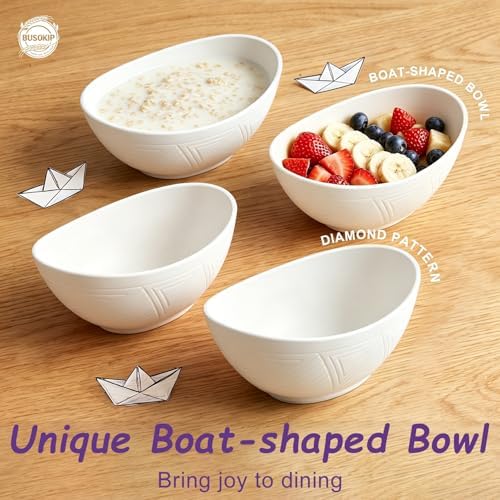 Soup Bowls Sets of 6, Unbreakable Wheat Straw Bowls 26oz - White