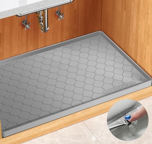 Winisok Waterproof Under Sink Mat 31" x 19", Silicone Mat, Light Gray