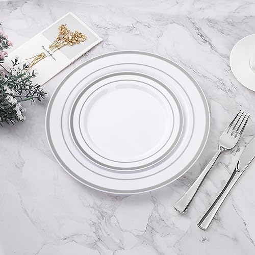 BESTVIP 100Pcs Silver Plastic Plates, 10.25 Inch Disposable Party Plates