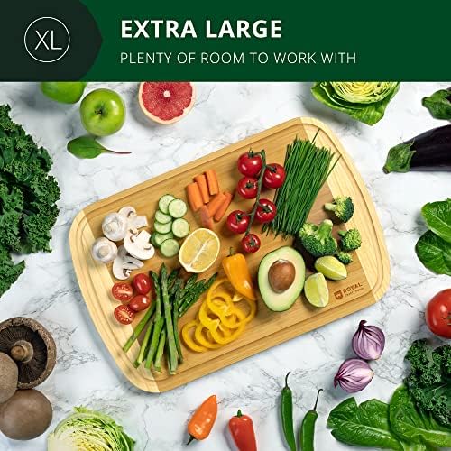 ROYAL CRAFT WOOD Wooden Cutting Boards for Kitchen Meal Prep & Serving - Bamboo Wood Serving Board Set with Deep Juice Groove Side Handles - Charcuterie & Chopping Butcher Block for Meat