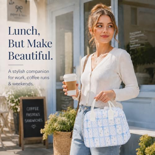 LOVELYWIND Lunch Box for Women, Insulated Lunch Bag, Blue Checkered Tote