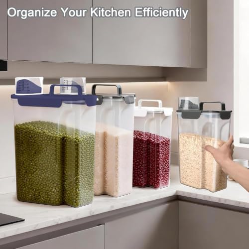 Komzon Rice Storage Containers, 20 lb Rice dispenser with Pouring Spout Large Bin for Flour, Pasta, Grain and Baking, Pet Dog Cat Bird Food Container Blue
