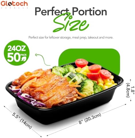 Glotoch Meal Prep Containers with Lids, 24 oz, 50 Pack (100-Piece)