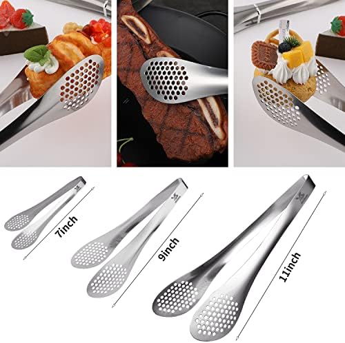 MSY BIGSUNNY Chef Kitchen Tongs Stainless Steel Food Serving Tongs Set Buffet tongs (silver 7" 9" & 11", 3 pack)