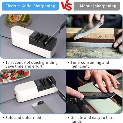Electric knife sharpener, 5 in 1 knife sharpening system with straight blade, professional diamond knife sharpener FOR rough sharpening, repair and sharpening of knives (Light White)