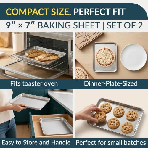 Stainless Steel Cookie Sheet Set of 2, 9" Baking Sheet Pans, Non-Stick