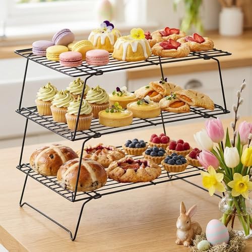 ShellKingdom Cooling Racks, Stainless Steel Non-Stick Baking Racks And Oven Safe Wire Cool Racks for Cookies, Cakes and Baking,3-Tier,Foldable