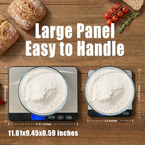 Food Scale 44lb/20kg, Extra-Large Platform Digital Kitchen Scale, 1g/0.1oz High Precision, Stainless Steel/Tempered Glass, Weight Grams and oz for Cooking Baking Meal Prep, 2 Batteries Included