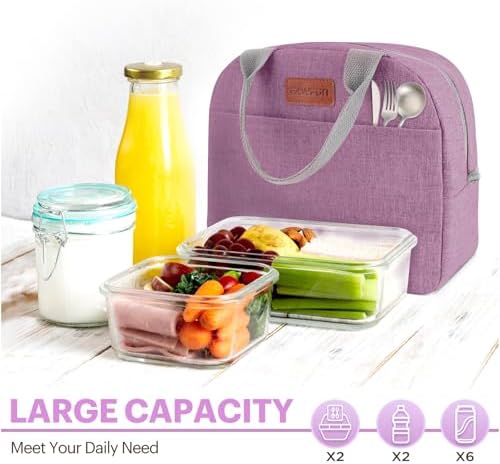 Lunch Bag for Women & Men Adult Insulated Lunch Box, Small Leakproof Cooler Food Lunch Containers Reusable High Capacity Lunch Tote Bags for Work, Travel, Outdoor - Deep purple