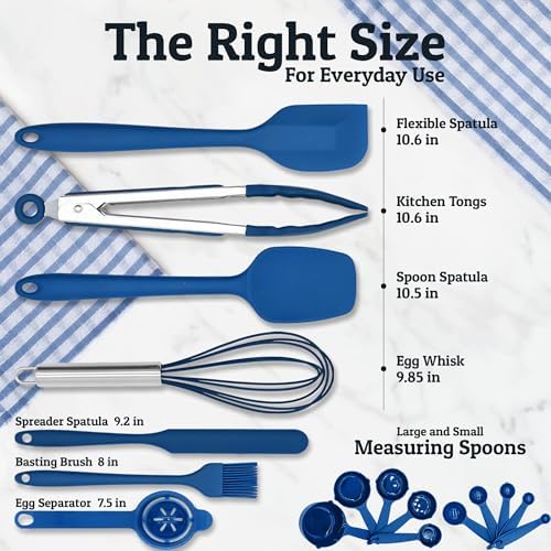 Priority Chef 6Pc Stainless Steel Mixing Bowls with Lids Set, Huge 7 Qrt Size Metal Bowl Set for Kitchen, 3 Graters, Non-Slip Bases & Silicone Utensils Set, Blue