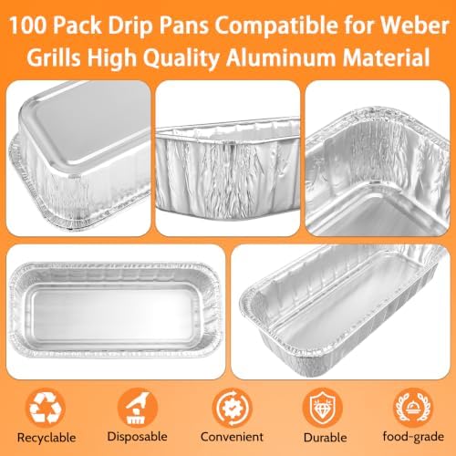 6498 6417 Grill Drip Pans, Aluminum Foil Pans, 100 Pack, 11x 5 Inch