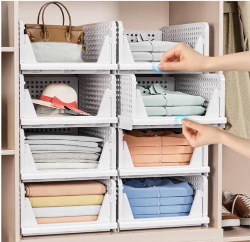 caktraie 4 Pack Stackable Closet Storage Basket - Stackable Storage Bins