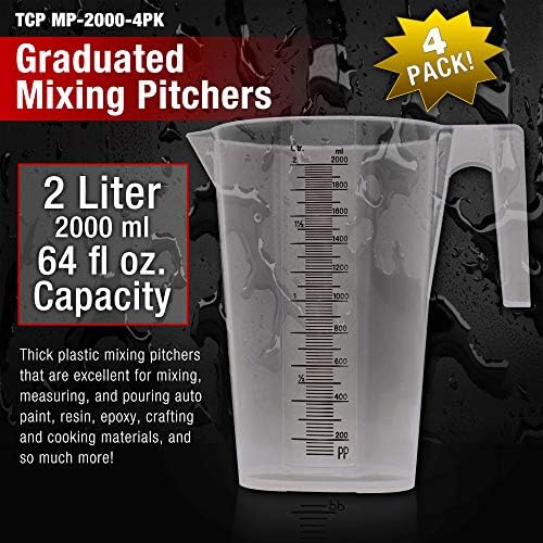 TCP Global 2 Liter (2000ml) Plastic Graduated Measuring and Mixing Pitcher