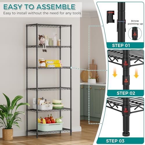 SINGAYE 6 Metal Shelves Wire Shelving Storage Shelf Adjustable Unit Pantry