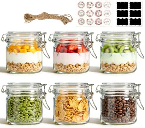 Small Glass Jars with Airtight Lids 17oz 6 Pack Overnight Oats Jars
