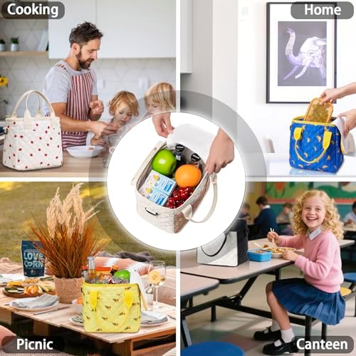 TuErCao Cute Strawberry Lunch Box for Women Lunch Bags for Work Small Insulated LunchBag for Picnic Travel Shopping, Portable Lightweight Ultrasonic Soft Touch LunchTote for Young Ladies