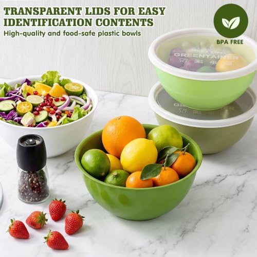 Greentainer 4-Piece Plastic Mixing Bowl Set with Lids for Kitchen, 67oz Lightweight Storage Bowls, Large Salad Bowls for Baking, Prepping, Cooking and Serving Food, Dishwasher & Microwave Safe
