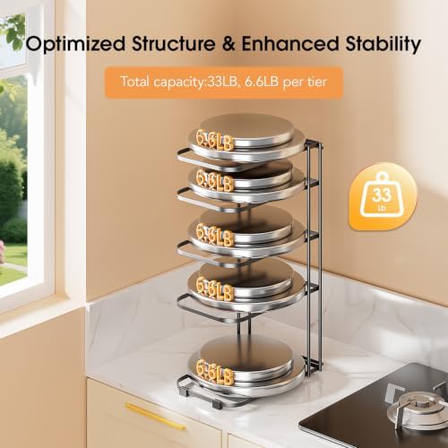 ORDORA 5-Tier Pot and Pan Organizer 16.6", No Assembly Cookware Rack 1-Pack