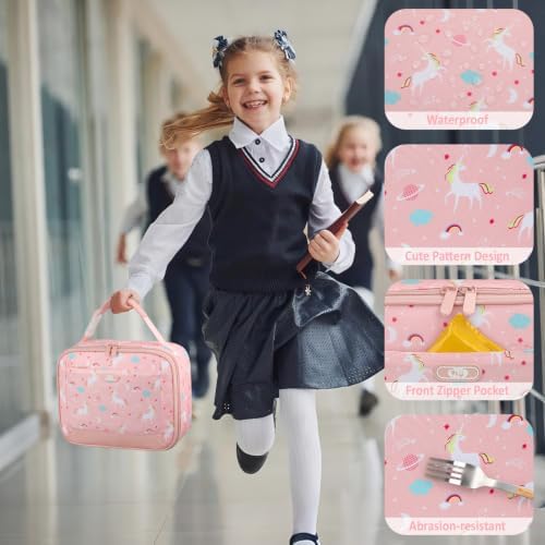 Tenot Lunch Box Kids Insulated Lunch Tote Bag Pink Unicorns