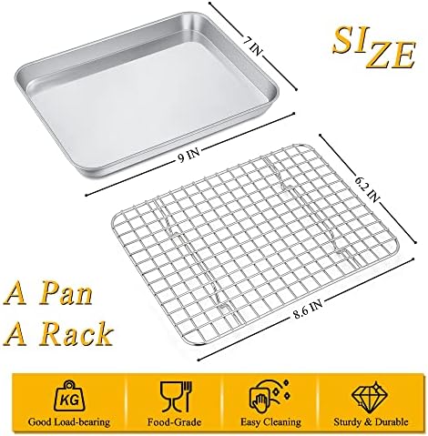 P&P CHEF 9 Inch Toaster Oven Pan Tray with Wire Rack, 2 PCS