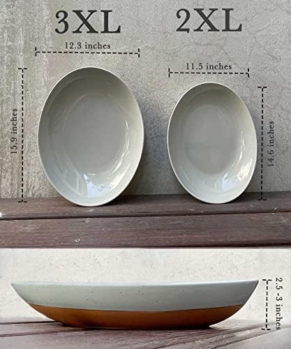 MORA Ceramic Large Serving Bowls- Set of 2 Oval Platters for Entertaining. Modern Kitchen Dishes for Dinner, Fruit, Salad, Turkey, etc. Oven and Dishwasher Safe, 110/80 oz, 16" / 14.6" - Earl Grey