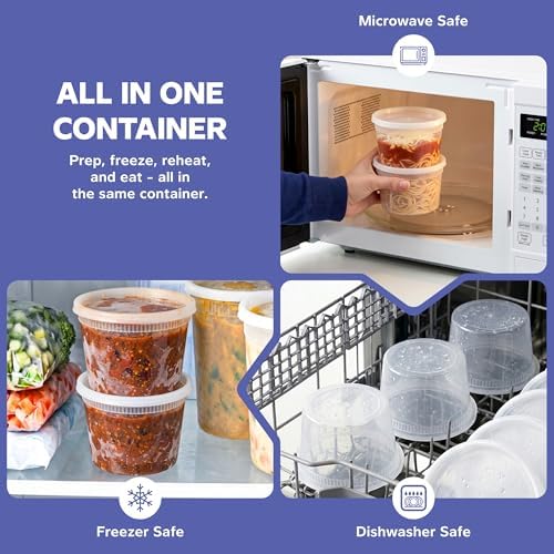 GUSTO 16 oz Plastic Deli Containers with Lids [48 Sets] Food Storage