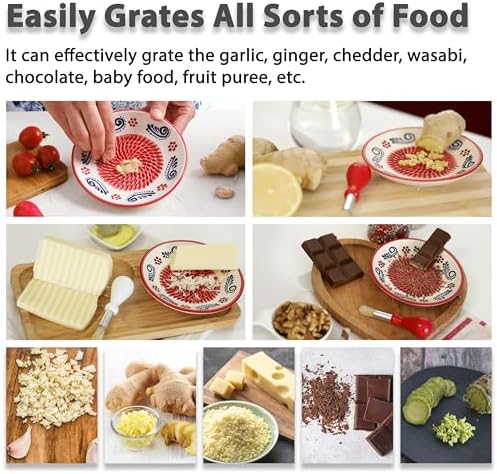 Ceramic Garlic Grater Plate - Handmade 4 Pcs Press - Natural Grinder - Decorative Mincer - Ginger, Cheese Grater - Hand Dish (Apple Red)