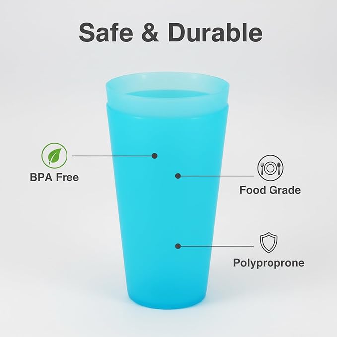 Reusable Plastic Cups 32 oz - Large Cups Dishwasher Safe - BPA Free Plastic Tumblers Drinking Glasses set of 12 - Unbreakable Big Cup for Kitchen Party Camping Outdoor