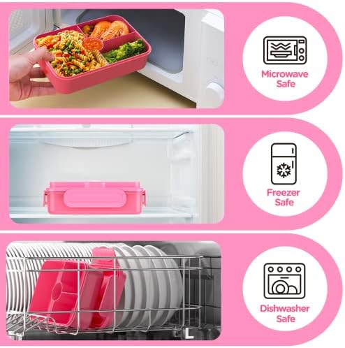 Jelife Kids Lunch Bento Box, Large Bento-Style Leakproof Lunch Boxes, Pink
