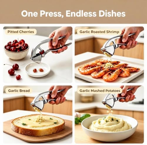 Professional Garlic Press Mincer Crusher Built-in Cherry Pitter