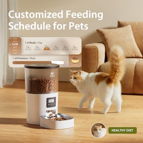 IMIPAW Automatic Cat Feeder, 3L Timed Pet Dry Food Dispenser with Clog-Free Design, Auto Feeder for Cats, 1-6 Meals Per Day, Desiccant Bags, with Stainless Steel