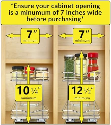 LYNK PROFESSIONAL® Élite™ Pull Out Spice Organization for Cabinets - 6-3/8 inch Wide – Spice Rack for Inside Cabinets – Wood/Chrome - Sliding Spice Rack Organizer for cabinet – Spice Rack - 2 Tier