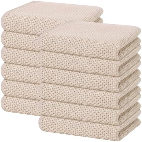 Homaxy 100% Cotton Waffle Weave Kitchen Dish Towels 12-Pack, Beige