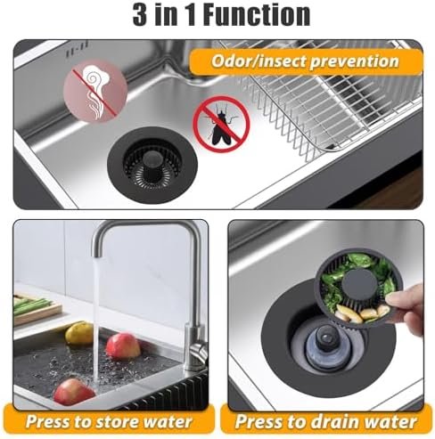 Anlige Kitchen Sink Drain Strainer, 3 in 1 Pop Up Kitchen Sink Stopper