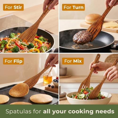 Wooden Spatula for Cooking, 2pcs Acacia Wood Utensils Set for Nonstick Pans
