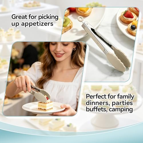 Small Cooking Tongs 7 inch Mini Serving Tongs with Silicone Tips