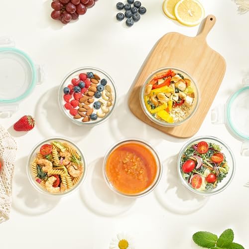 Vtopmart 5Pack 22oz Glass Storage Containers with Lids, Green, Round