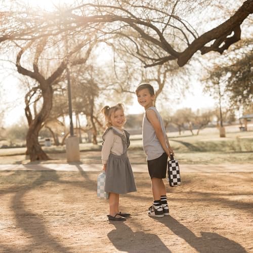 Tiny Twinkle Insulated Lunch Box for Girls and Boys | Durable and Reusable for School & Travel | Ages 3 and Up | Waterproof and Easy to Clean | PFAs and BPA Free（Black Checkers）