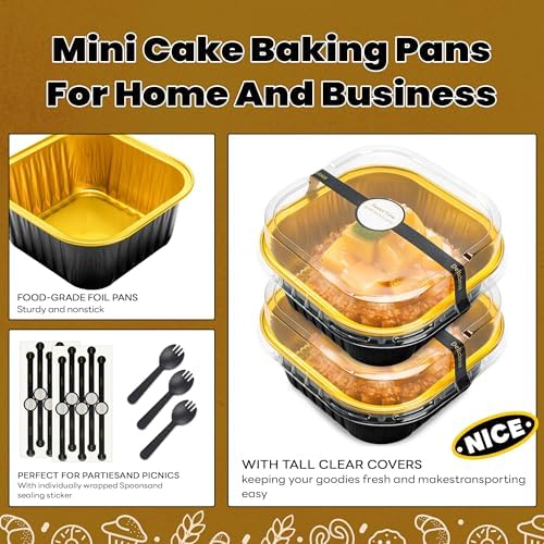 NPLUX Square Foil Cups with Lids, 50 Pack Black Gold 5oz for Weddings