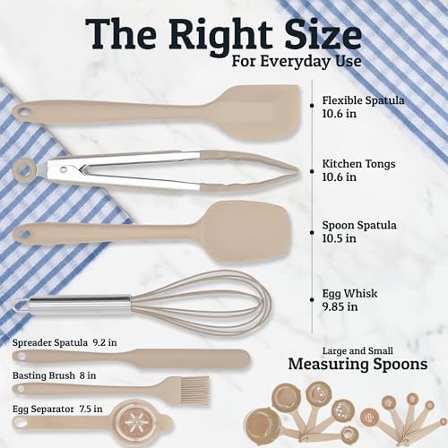 Priority Chef 6Pc Stainless Steel Mixing Bowls with Lids Set, Huge 7 Qrt Size Metal Bowl Set for Kitchen, 3 Graters, Non-Slip Bases & Silicone Utensils Set, Khaki